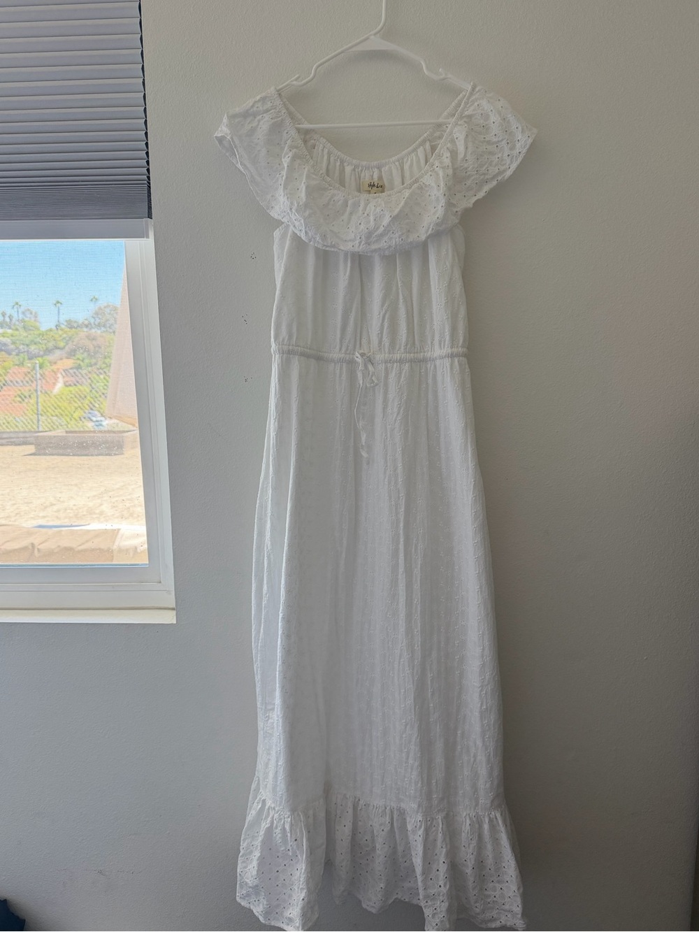 100% Cotton long white eyelet dress